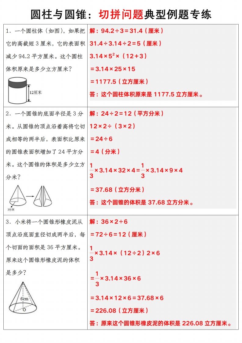 图片[2]_六下数学【圆柱与圆锥典型例题专练】_练习题|试卷|知识点|复习提纲