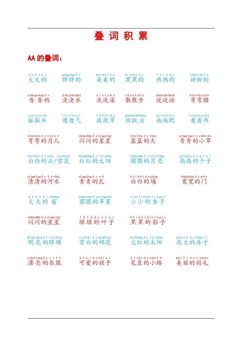 叠词积累_练习题|试卷|知识点|复习提纲