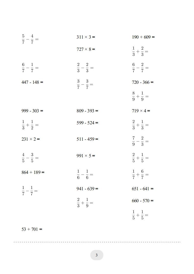 图片[3]_三年级数学上册口算题(【总复习】)1000题（人教版）_练习题|试卷|知识点|复习提纲