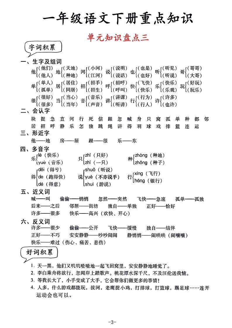 图片[3]_一年级语文单元知识盘点_练习题|试卷|知识点|复习提纲