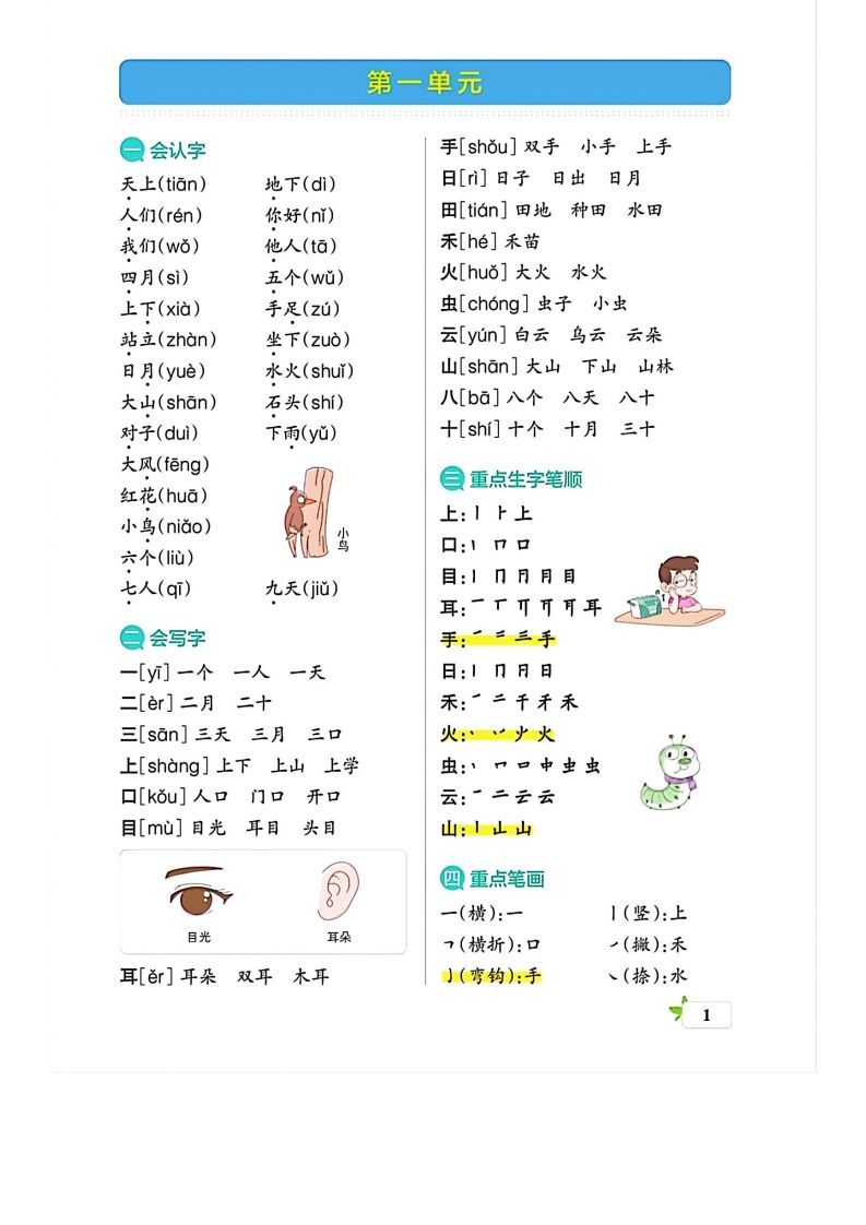 一上语文必考梳理_练习题|试卷|知识点|复习提纲