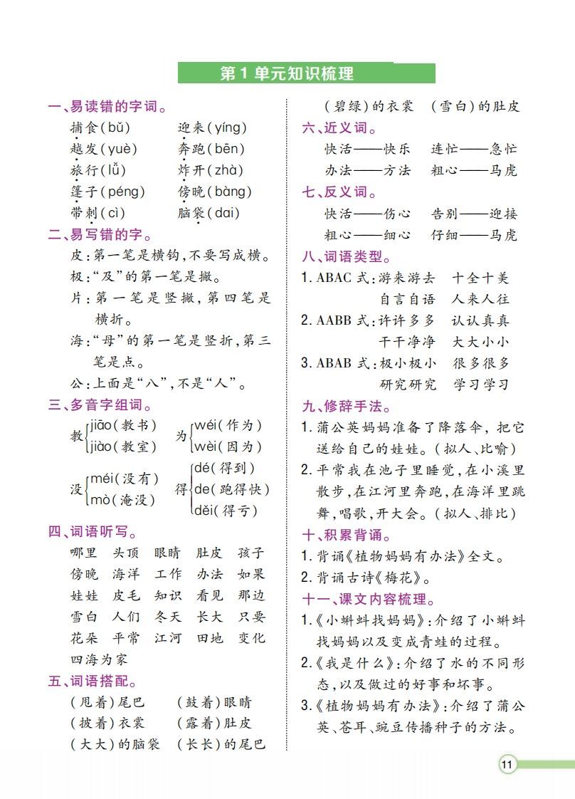 二上语文单元知识梳理_练习题|试卷|知识点|复习提纲