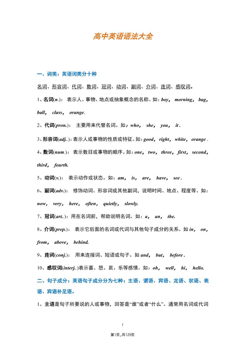 10-高中英语语法大全_练习题|试卷|知识点|复习提纲