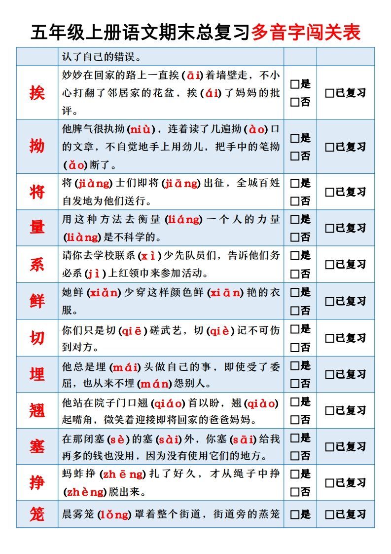 图片[2]_【期末总复习闯关表】五上语文_练习题|试卷|知识点|复习提纲