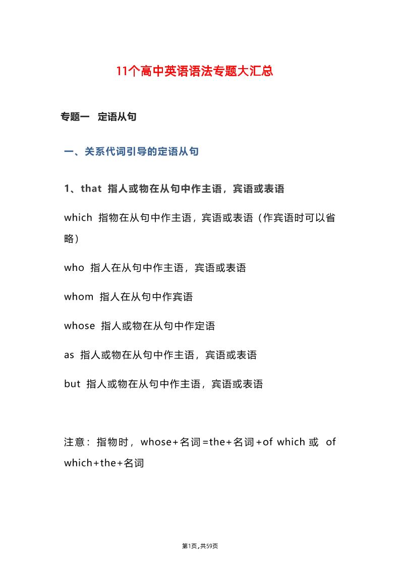 11-11个高中英语语法专题大汇总_练习题|试卷|知识点|复习提纲