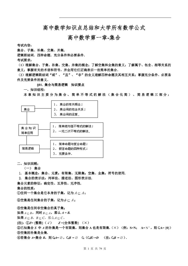 110-高中数学知识点总结和大学所有数学公式_练习题|试卷|知识点|复习提纲