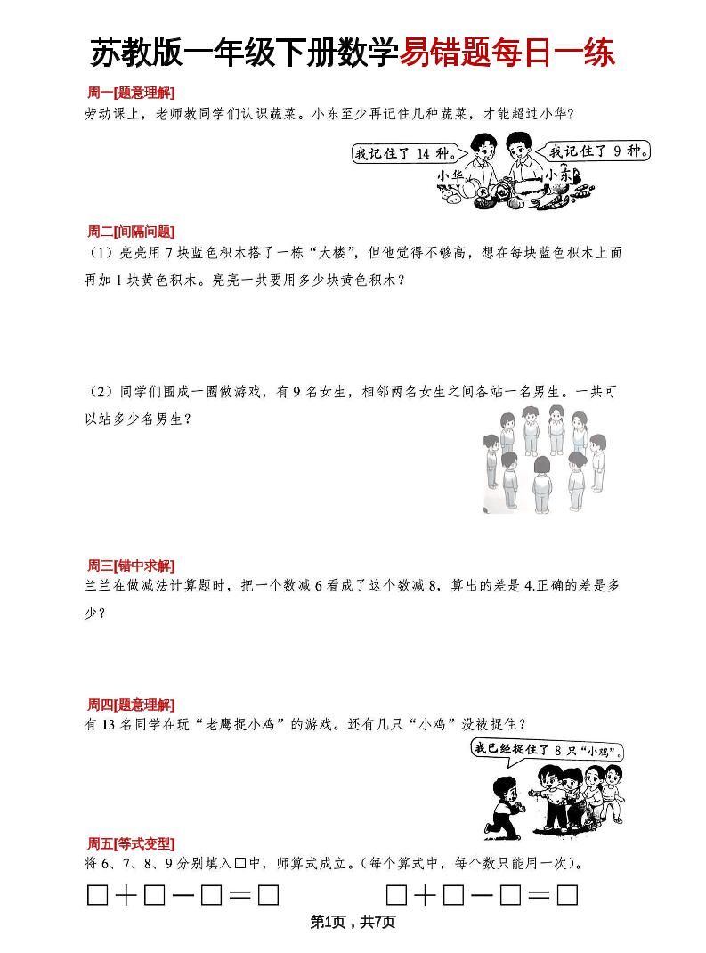 一下苏教版数学易错每日一练_练习题|试卷|知识点|复习提纲