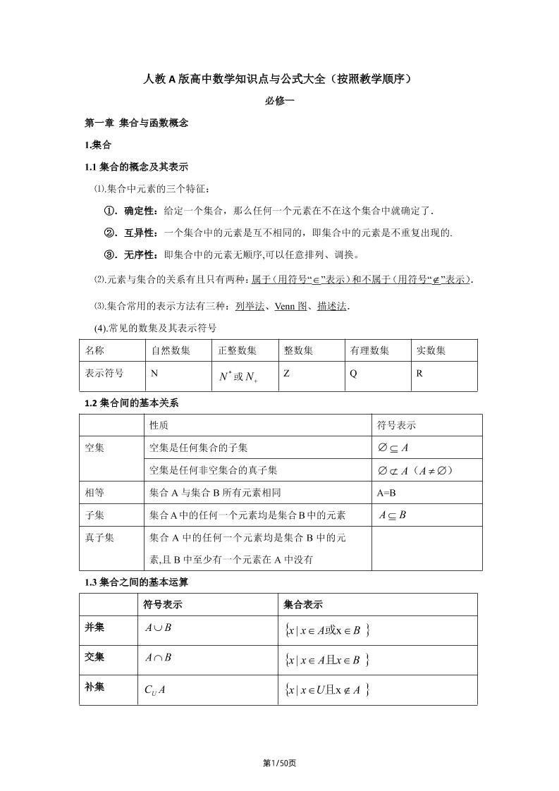 123-人教A版高中数学知识点与公式大全_练习题|试卷|知识点|复习提纲