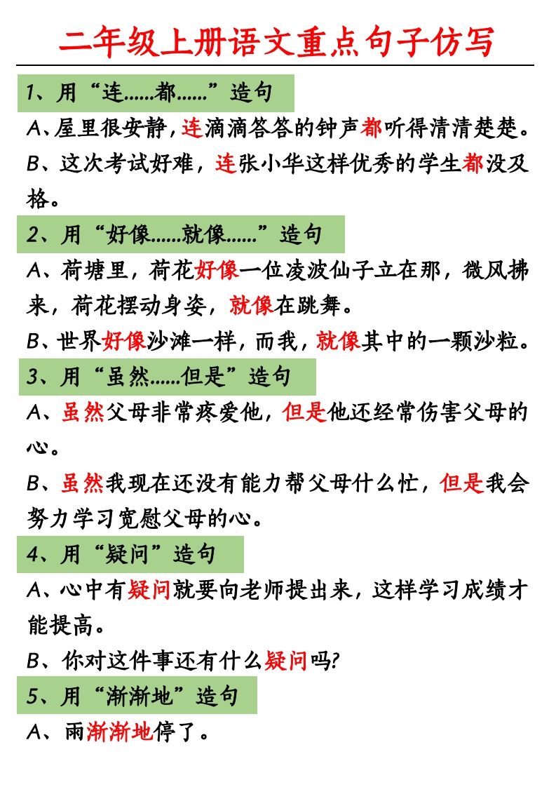 【重点句子仿写】二上语文_练习题|试卷|知识点|复习提纲