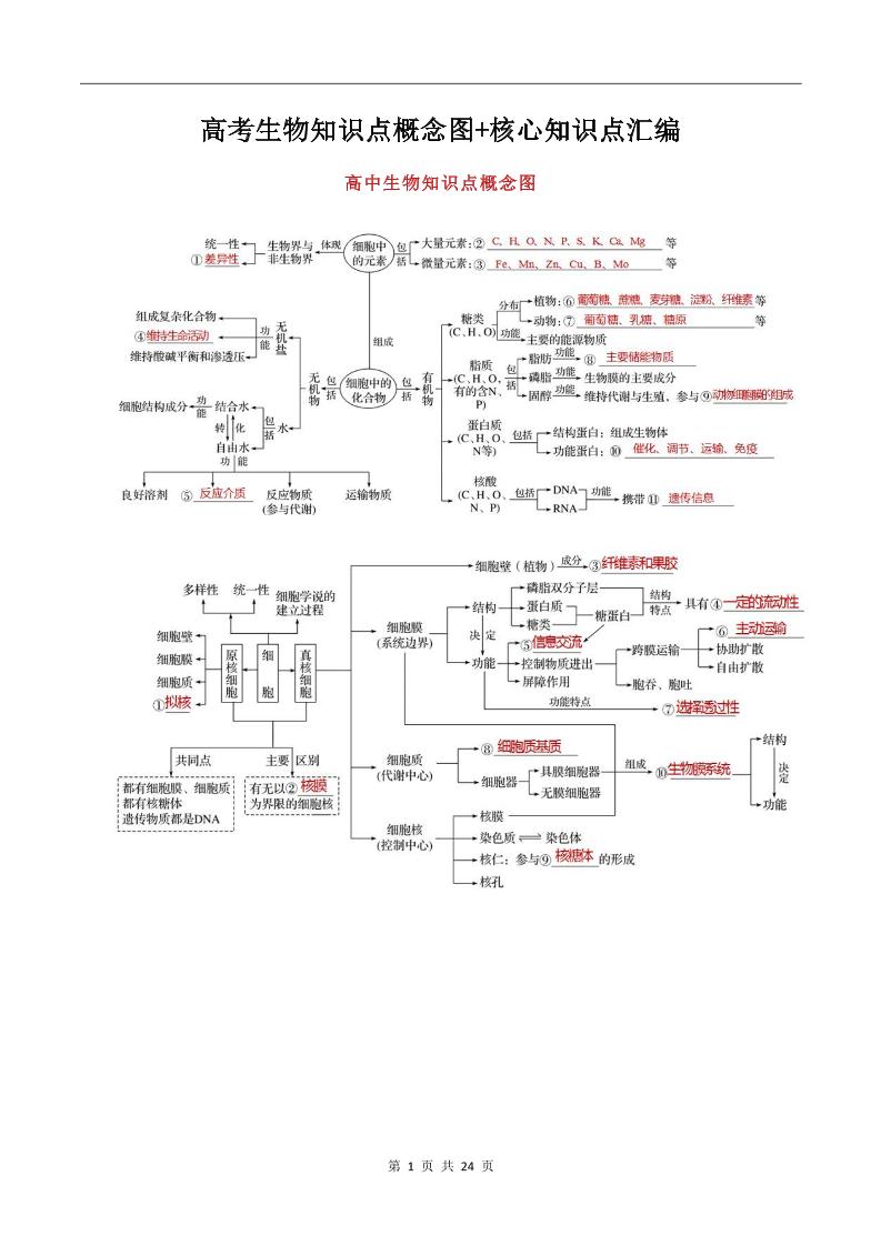130-高考生物知识点概念图+核心知识点汇编_练习题|试卷|知识点|复习提纲