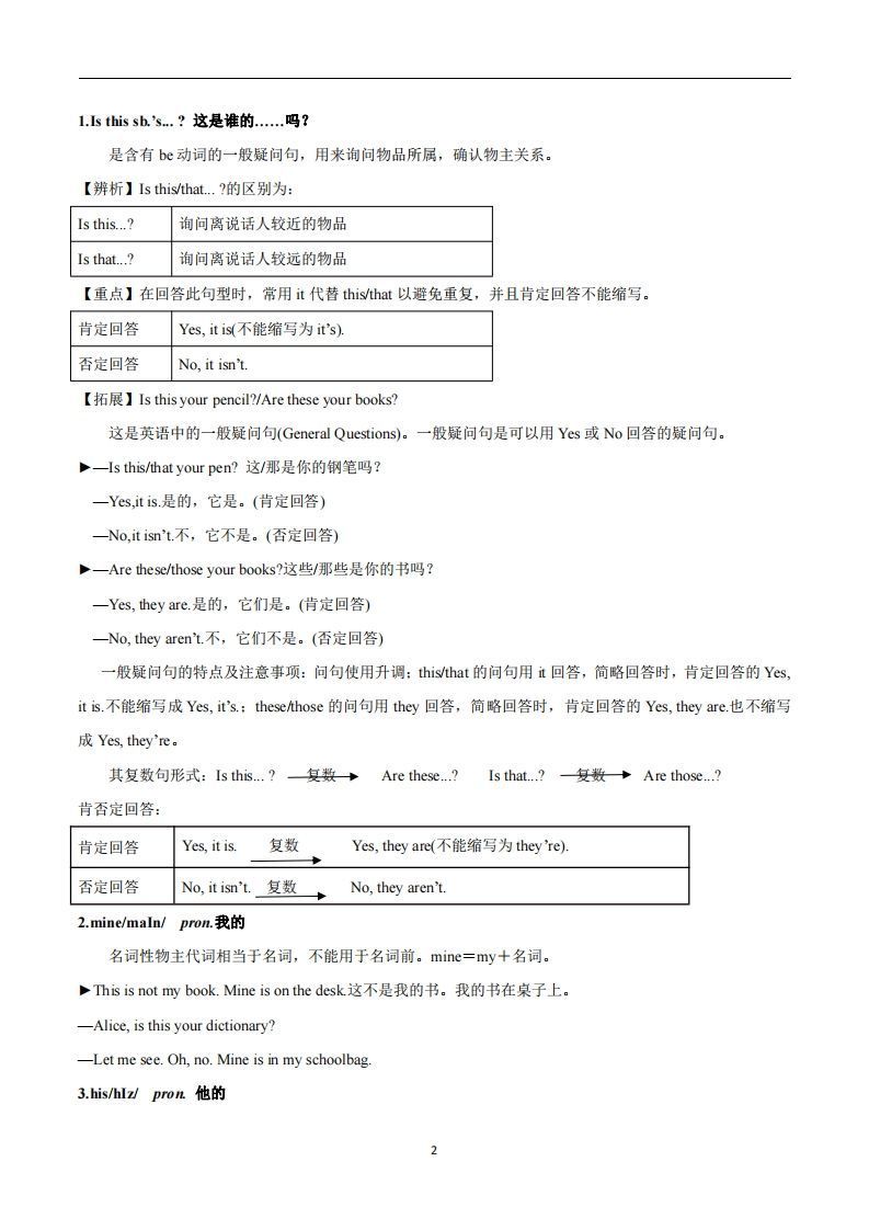 图片[2]_人教版英语七年级上Unit3Isthisyourpencil？知识点__练习题|试卷|知识点|复习提纲