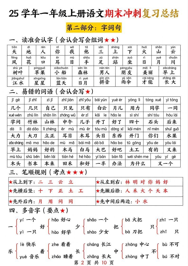 图片[2]_【25学年-期末冲刺复习总结（五大部分）10页】一上语文_练习题|试卷|知识点|复习提纲