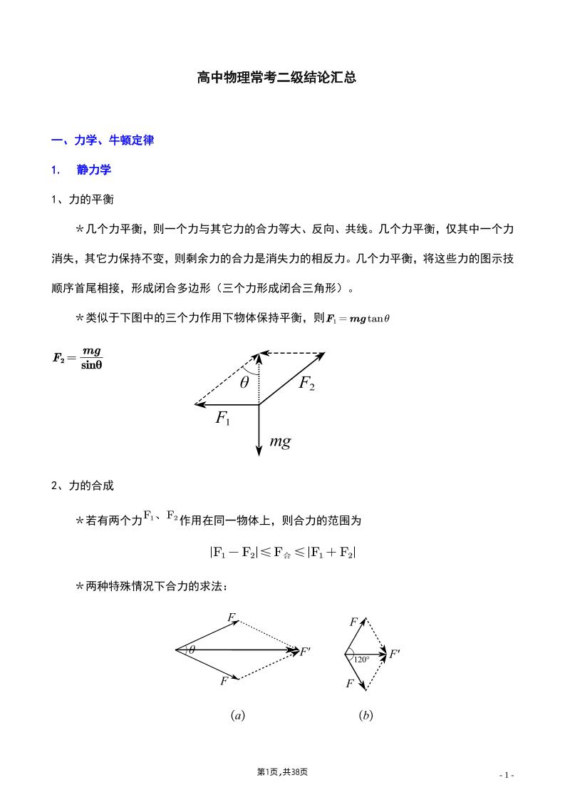 16-高中物理常考二级结论汇总_练习题|试卷|知识点|复习提纲