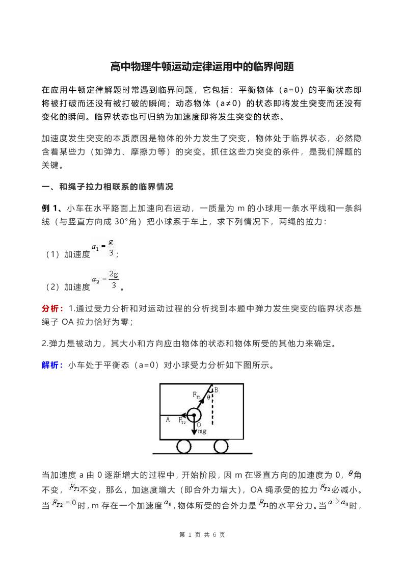 28-高中物理牛顿运动定律运用中的临界问题_练习题|试卷|知识点|复习提纲