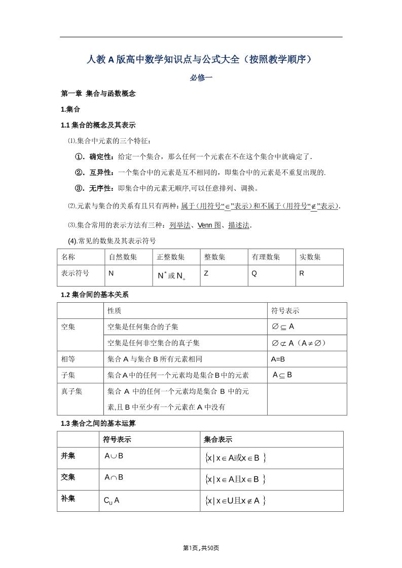 29-高中数学知识点与公式大全(旧版人教A版)_练习题|试卷|知识点|复习提纲
