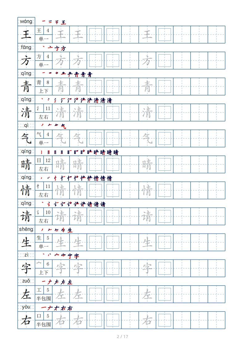 图片[2]_一年级下册生字表200个，字帖17页（偏旁部首笔顺拼音）_练习题|试卷|知识点|复习提纲