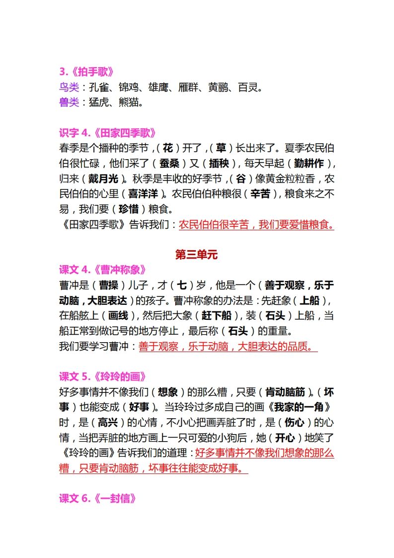 图片[2]_【各课中心思想归纳汇总】二上语文_练习题|试卷|知识点|复习提纲