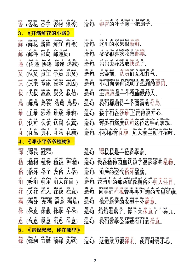 图片[2]_2025新二下语文同步生字拼音组词造句13页_练习题|试卷|知识点|复习提纲