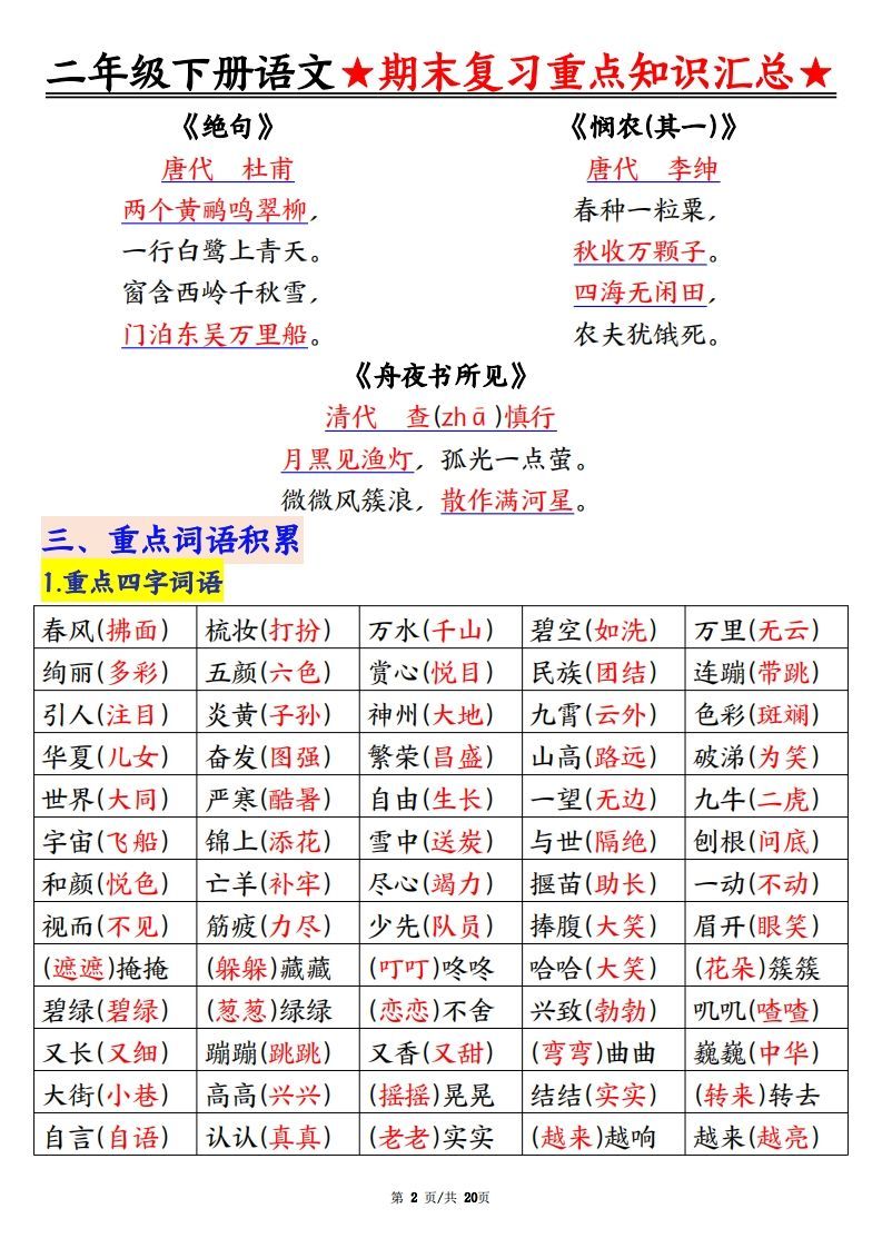 图片[2]_期末复习重点知识汇总二下语文_练习题|试卷|知识点|复习提纲