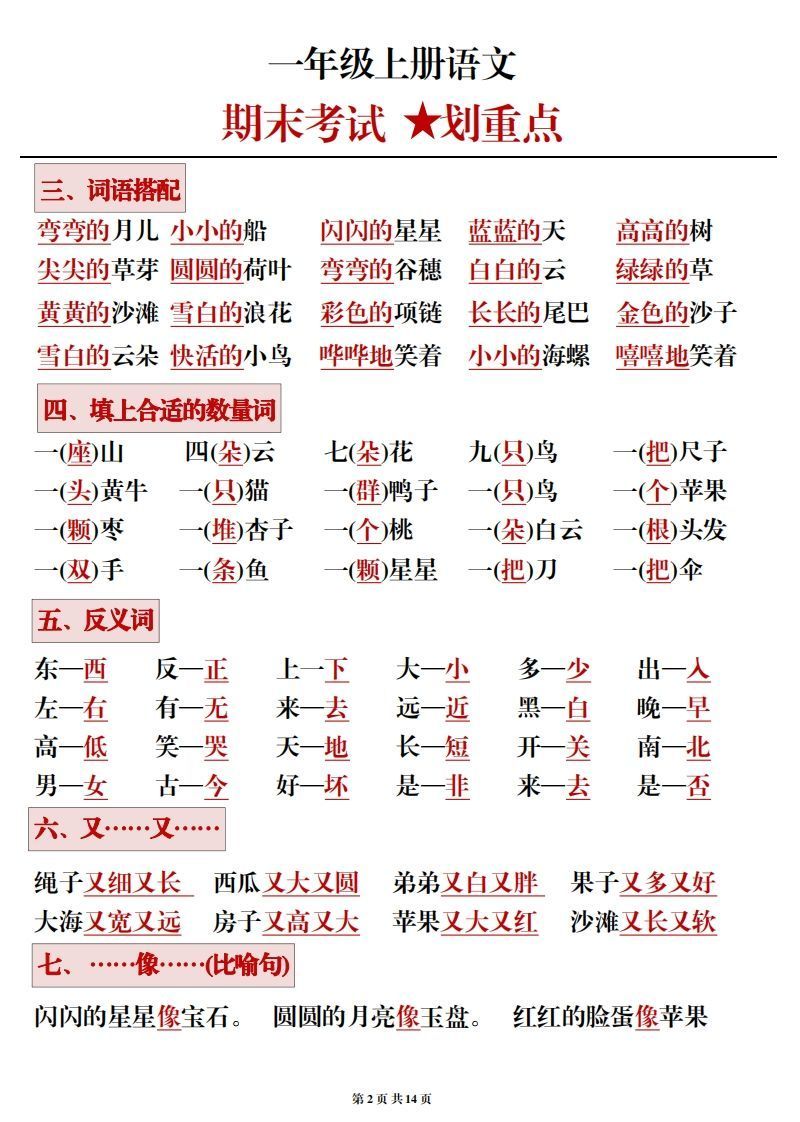 图片[2]_一年级上册语文期末考试划重点_练习题|试卷|知识点|复习提纲