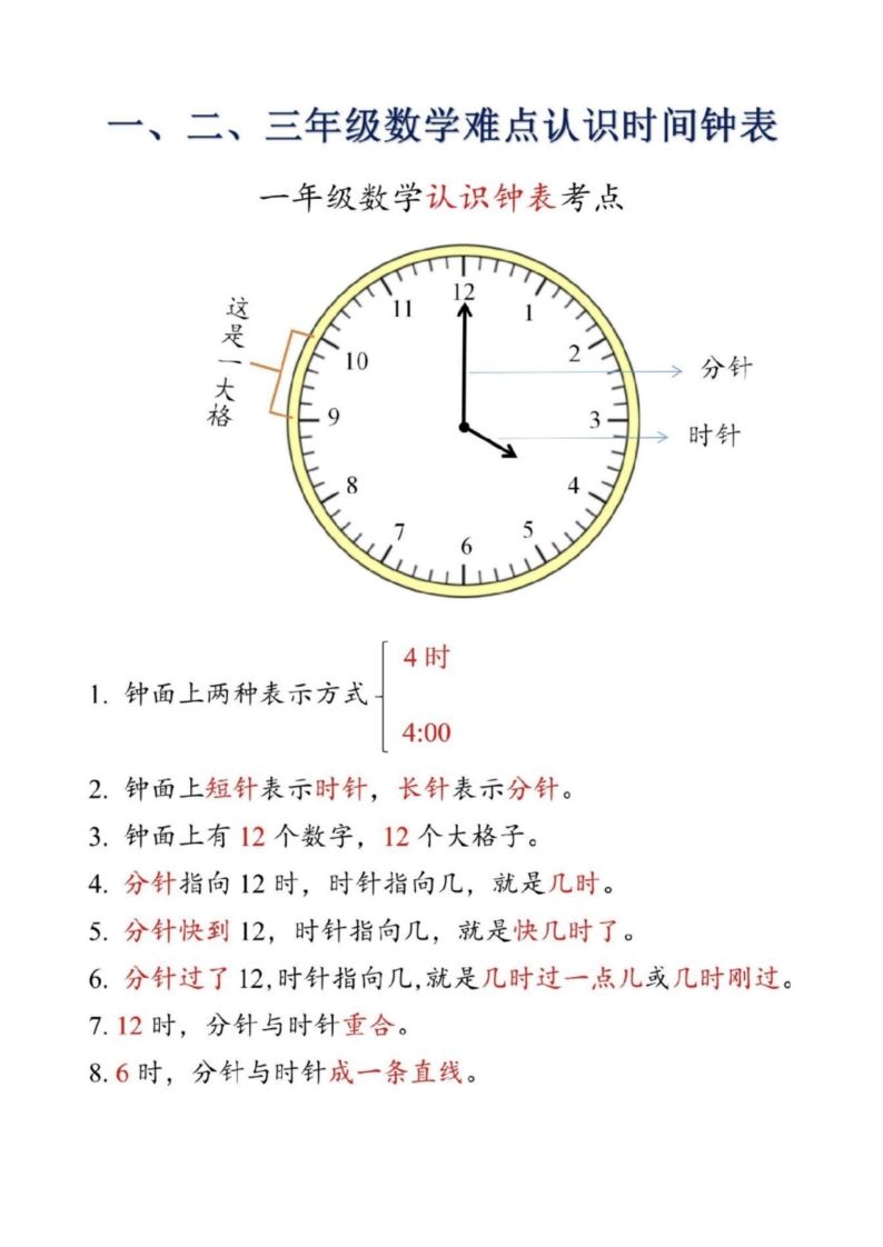 【二上数学】重难点认识时间钟表k_练习题|试卷|知识点|复习提纲
