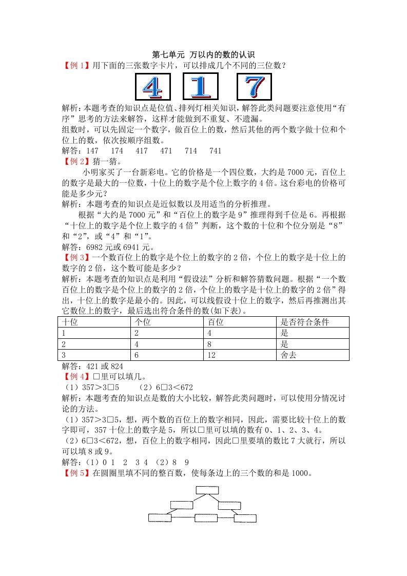 二年级数学下册第七单元万以内的数的认识_练习题|试卷|知识点|复习提纲