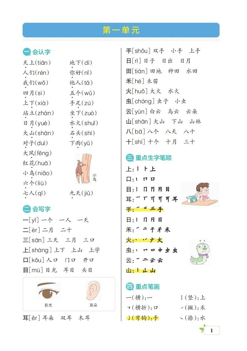 一上语文（核心考点梳理）_练习题|试卷|知识点|复习提纲