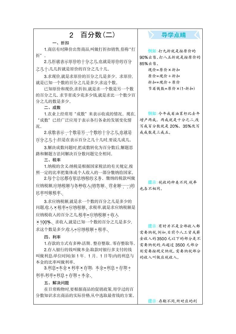 六年级数学下册2百分数（二）_练习题|试卷|知识点|复习提纲