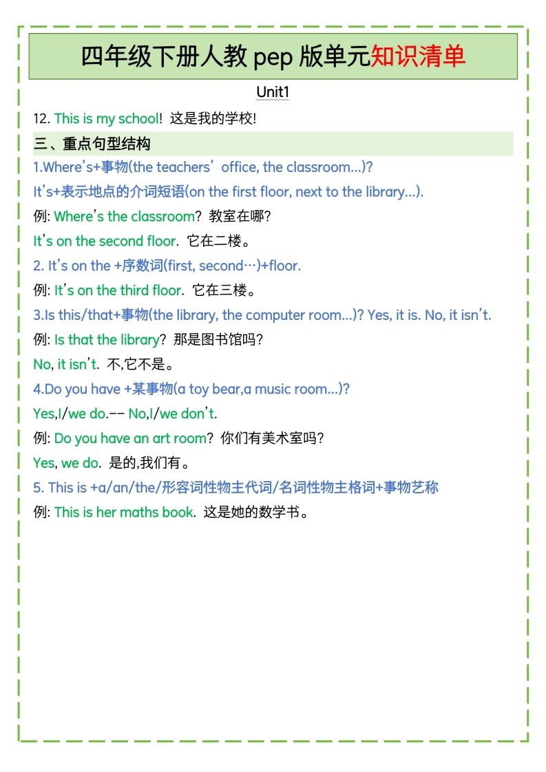 图片[2]_四下英语人教pep版单元知识清单_练习题|试卷|知识点|复习提纲