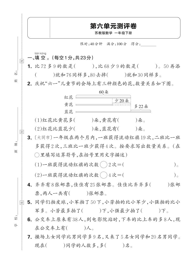 新一下苏教版数学第六单元测试卷（含答案）_练习题|试卷|知识点|复习提纲