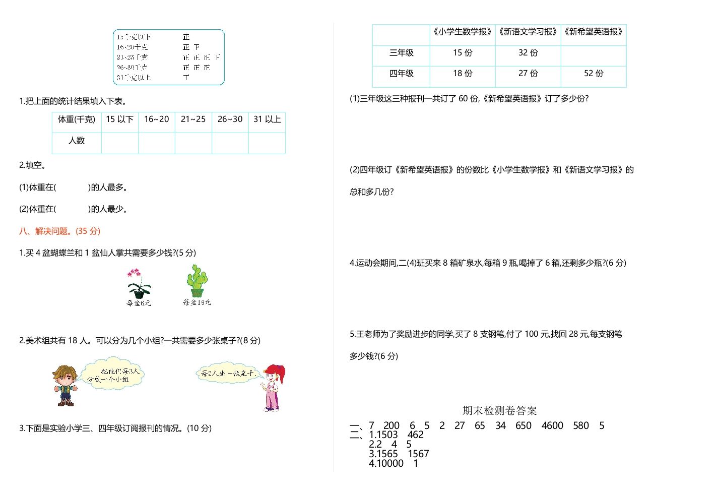 图片[2]_二年级数学下册期末检测卷1（人教版）_练习题|试卷|知识点|复习提纲