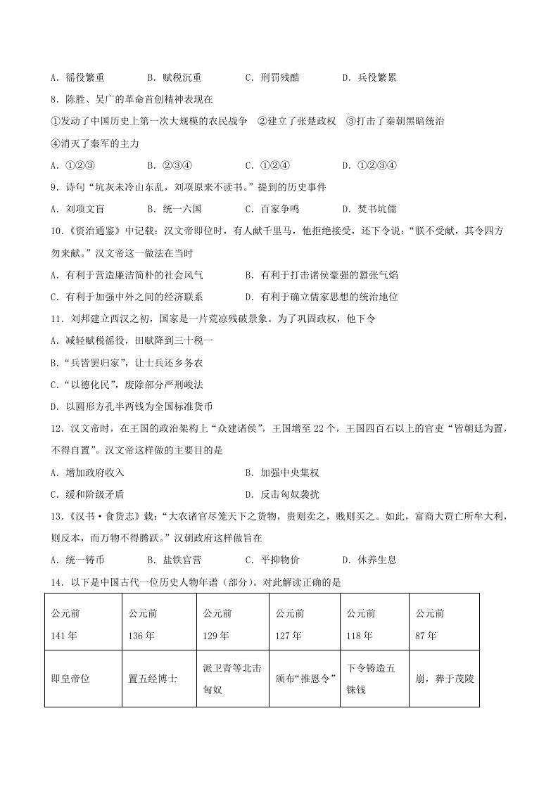图片[2]_2021-2022学年七年级上册历史第三单元试卷及答案B卷部编版(Word版)_练习题|试卷|知识点|复习提纲