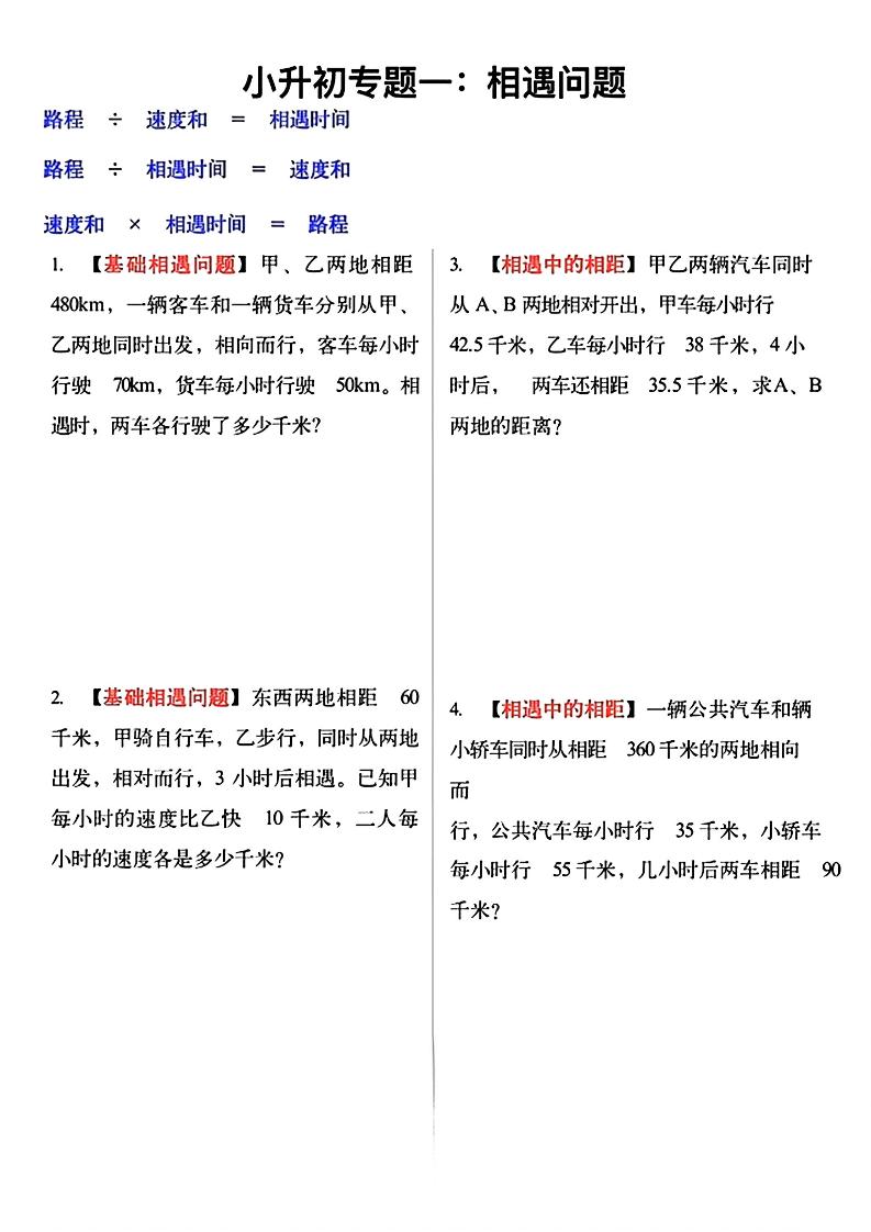 六年级小升初必考应用题12大专题（空白版）_练习题|试卷|知识点|复习提纲