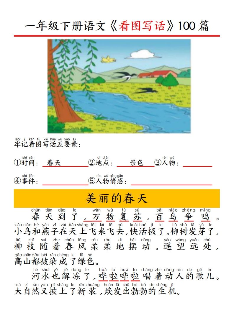图片[2]_一年级下册语文看图写话五要素训练拼音版精选100篇_练习题|试卷|知识点|复习提纲