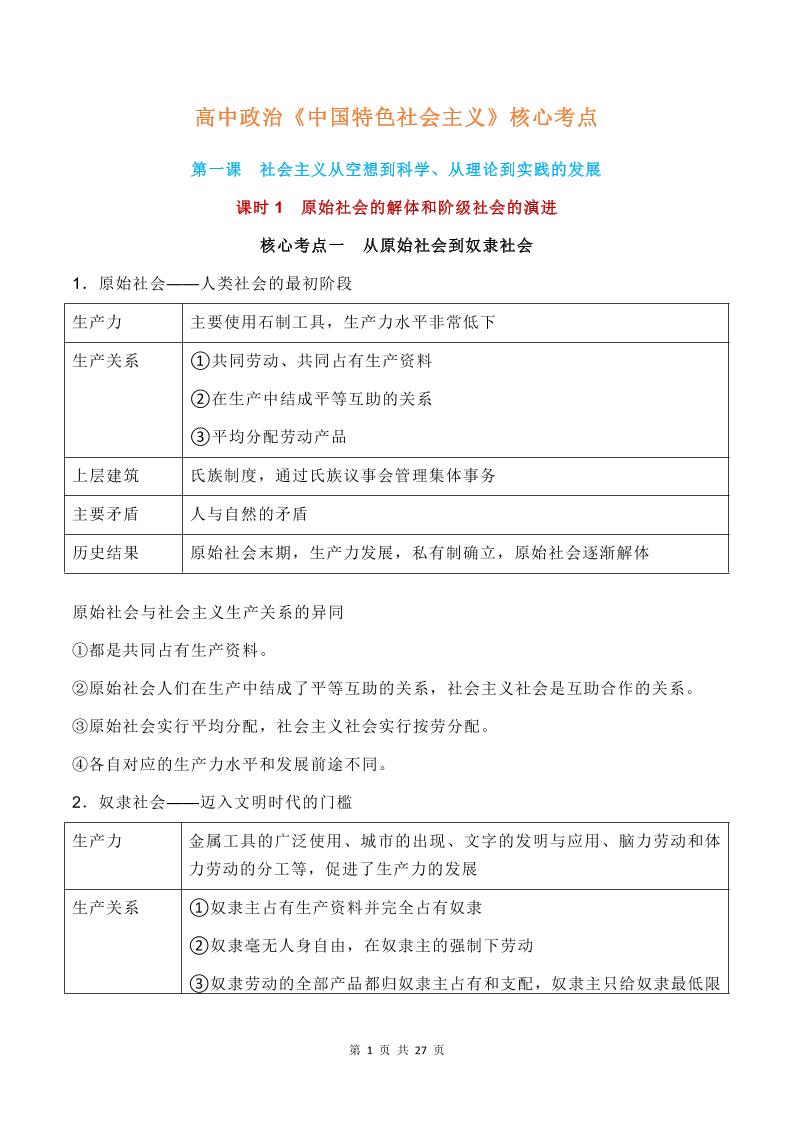 53-高中政治《中国特色社会主义》核心考点_练习题|试卷|知识点|复习提纲