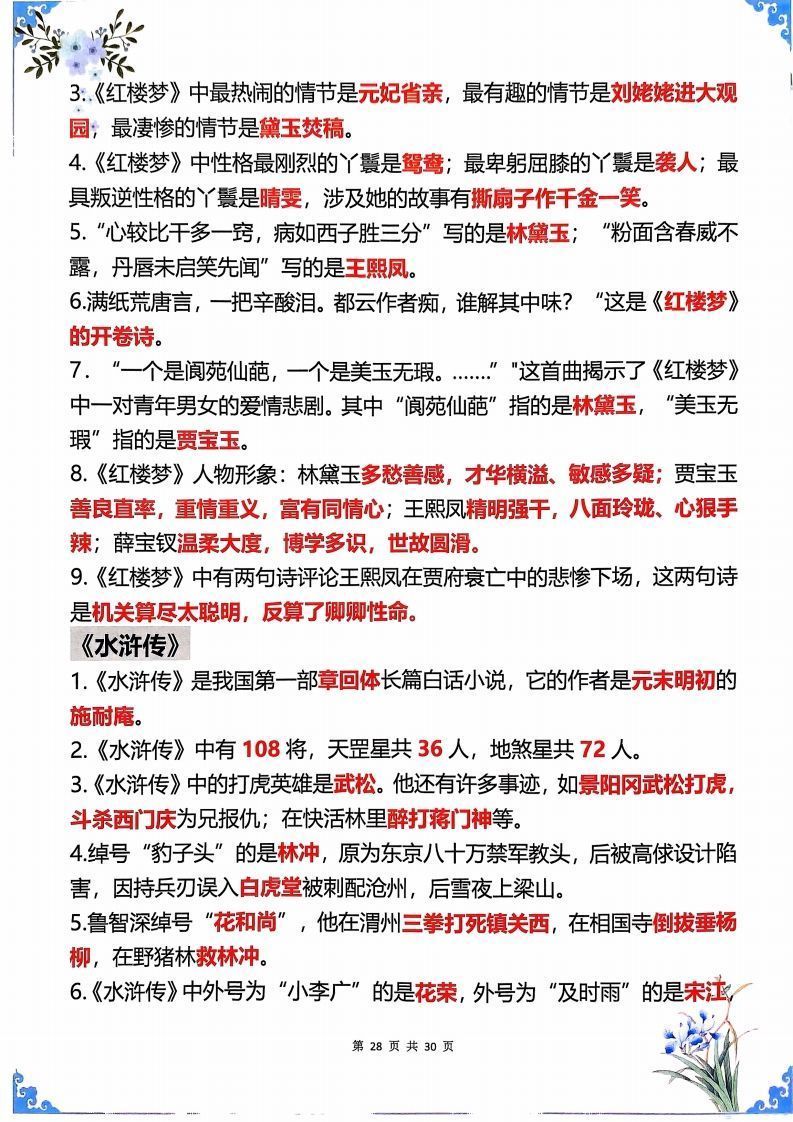 图片[2]_【四大名著】五年级下册语文四大名著常考知识点_练习题|试卷|知识点|复习提纲