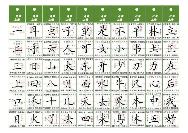 一年级上册语文同步精讲字卡（共6页）_练习题|试卷|知识点|复习提纲