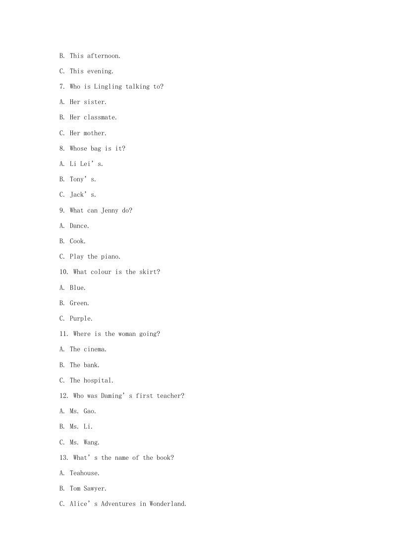 图片[2]_2022-2023学年天津市七年级上册月考英语试卷及答案(Word版)_练习题|试卷|知识点|复习提纲