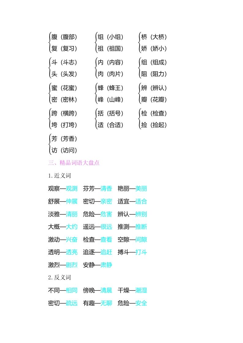 图片[2]_三年级语文下册知识小结-第四单元_练习题|试卷|知识点|复习提纲
