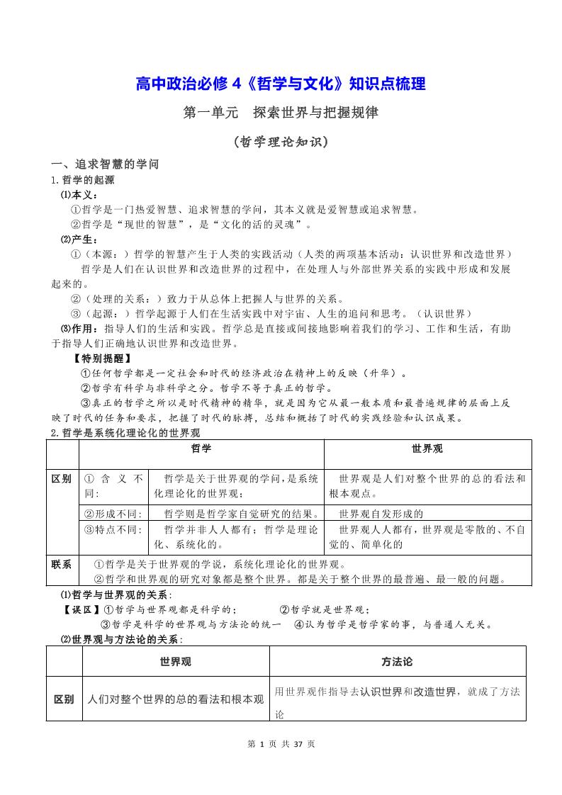 60-新教材高中政治必修四《哲学与文化》知识点梳理_练习题|试卷|知识点|复习提纲