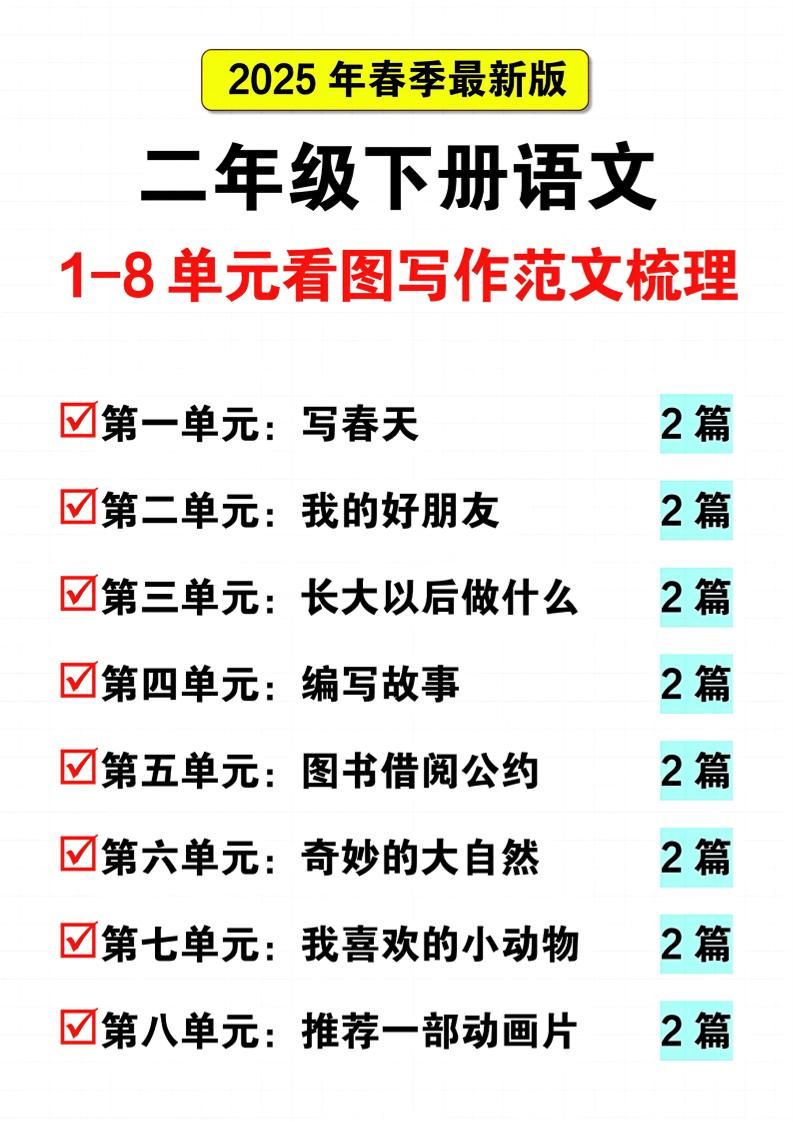 25二下语文1-8单元看图写话范文梳理16页_练习题|试卷|知识点|复习提纲