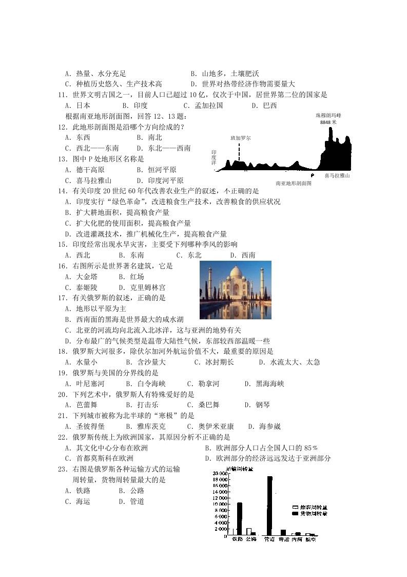 图片[2]_七年级下册地理第七章试卷及答案人教版(Word版)_练习题|试卷|知识点|复习提纲