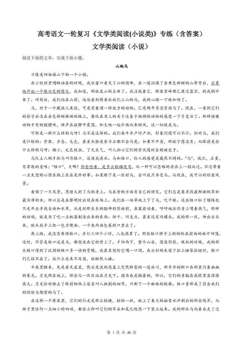62-高考语文一轮复习《文学类阅读(小说类)》专练（含答案）_练习题|试卷|知识点|复习提纲