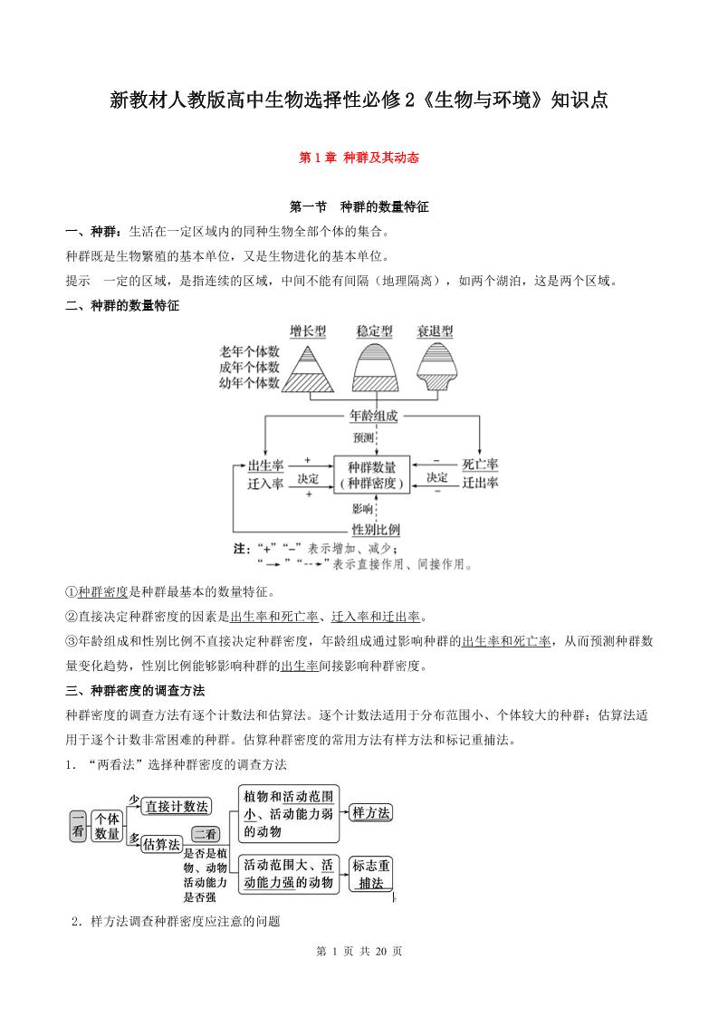 64-新教材人教版高中生物选择性必修2《生物与环境》知识点_练习题|试卷|知识点|复习提纲