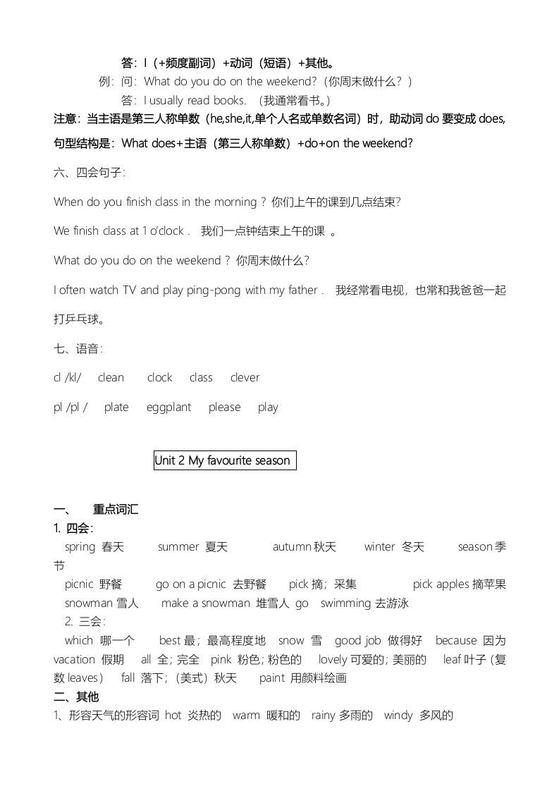 图片[2]_五年级英语下册单元知识点（人教PEP版）_练习题|试卷|知识点|复习提纲