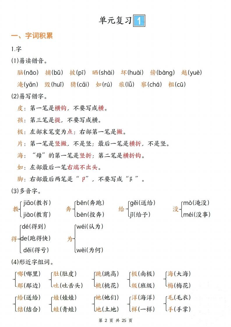 图片[2]_【期末复习单元四大项梳理（字词积累、好句积累、课文复习、考点聚集25页）】二上语文_练习题|试卷|知识点|复习提纲