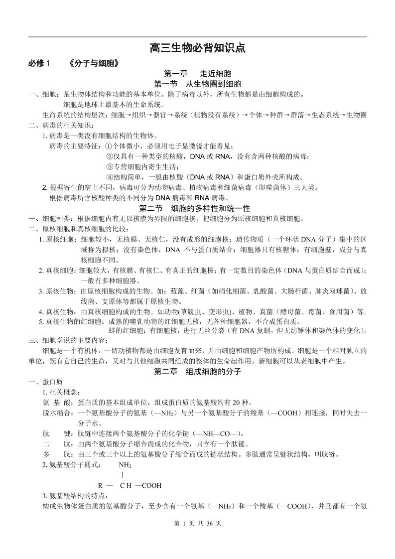 66-高三生物必背知识点_练习题|试卷|知识点|复习提纲