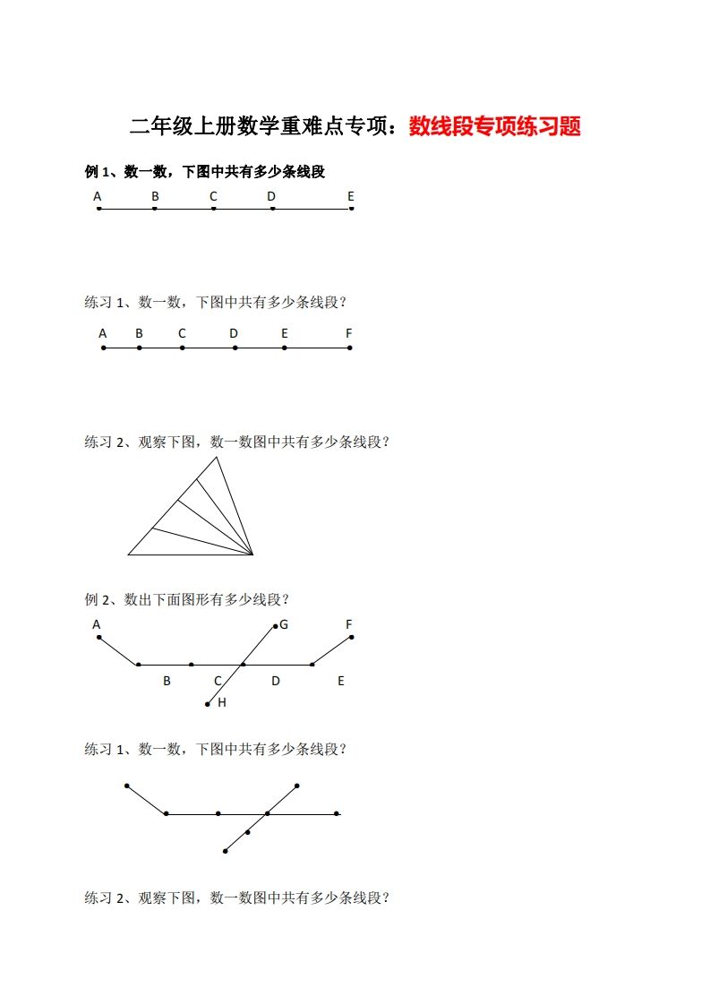 二上数学数线段专项练习_练习题|试卷|知识点|复习提纲