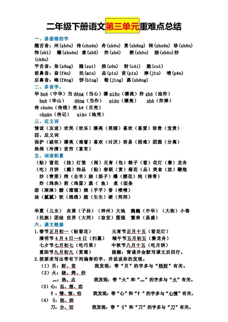 图片[3]_【全册单元重难点总结】二下语文_练习题|试卷|知识点|复习提纲