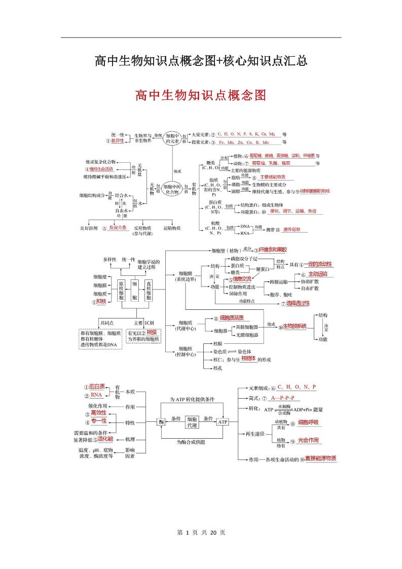 73-高中生物知识点概念图+核心知识点汇总_练习题|试卷|知识点|复习提纲